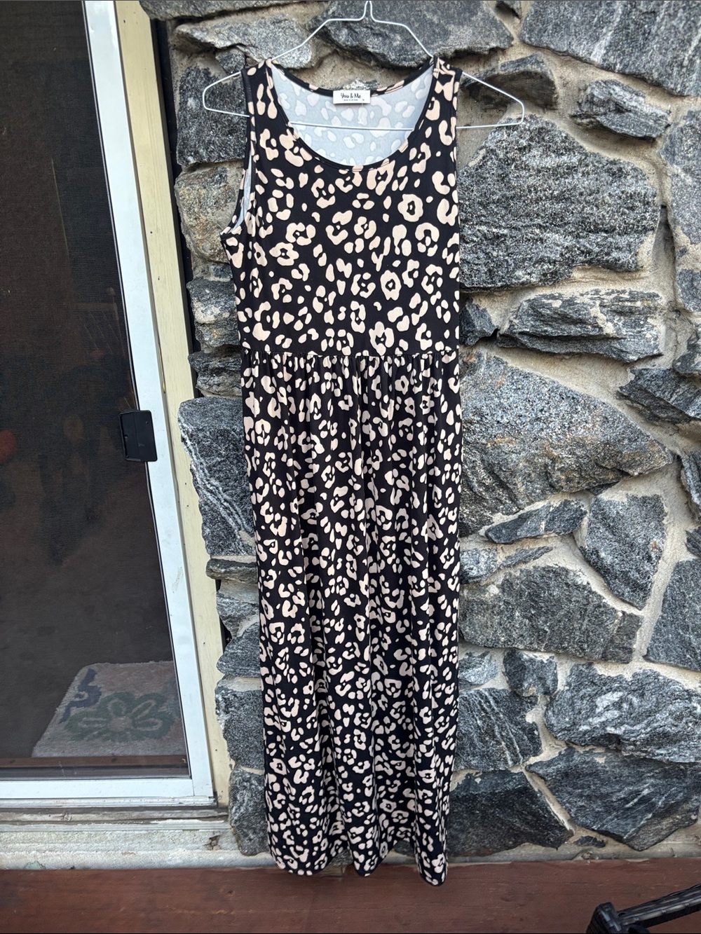 Sleeveless Black Maxi Dress with Beige Leopard Print by No Boundaries